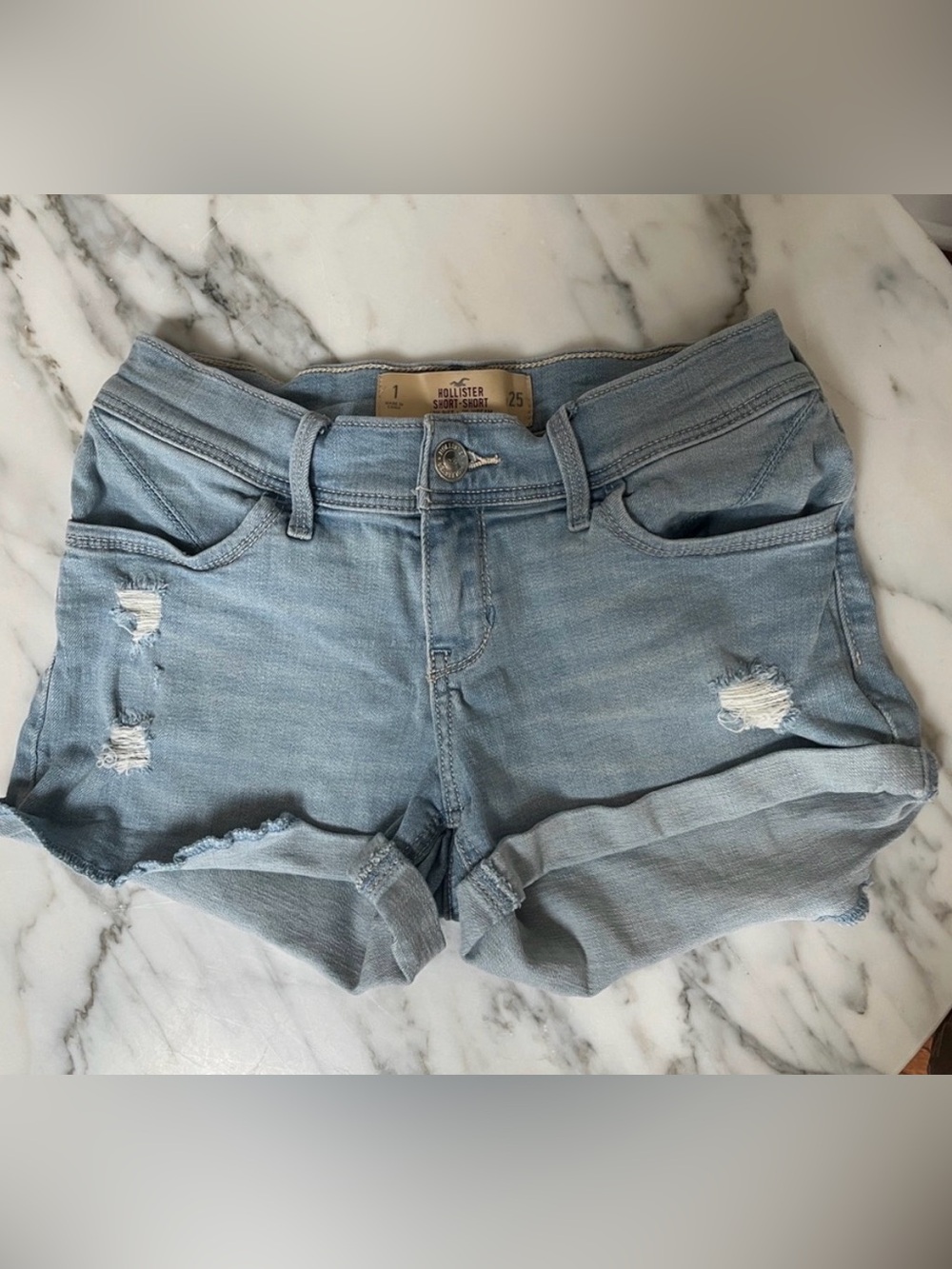Hollister Destructed Light Wash Jean Shorts